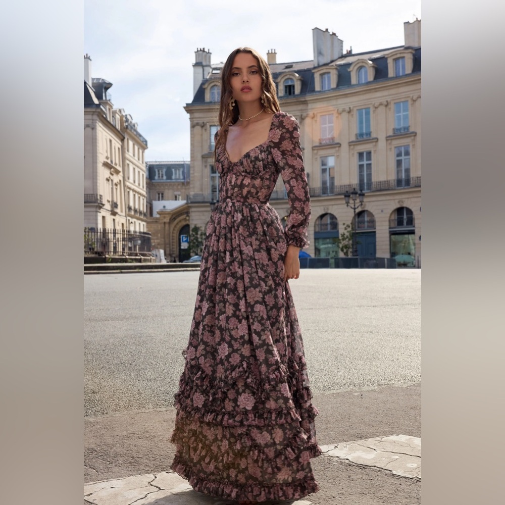 V. Chapman The Carmella Dress in Chocolate Peony Print